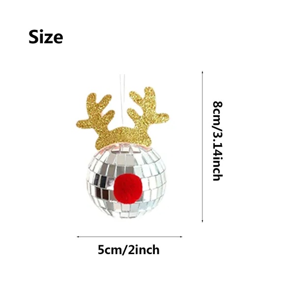 5PCS Disco Mirror Elk Horn Christmas Ball Silvery Xmas Tree Decoration Reflective Hanging Disco Balls Decor For Christmas Holiday Wedding Birthday Disco Party Ornament Supplies - Image 3