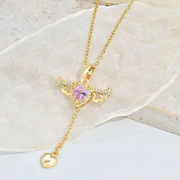 Moving Cupid Heart Angel Wings Tassel Necklace With Crystal Clavicle Chain Women Jewelry Gift Valentine's Day - Image 7