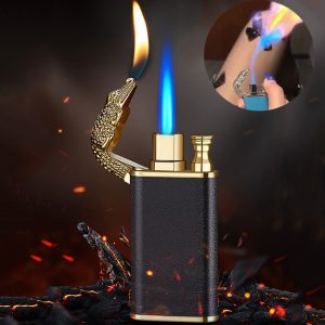 Creative Blue Flame Lighter Dolphin Dragon Tiger Double Fire Metal Winproof Lighter Inflatable Lighter