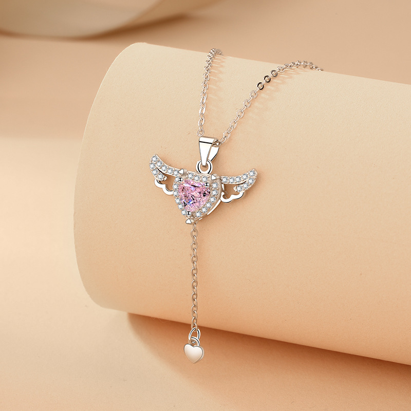 Moving Cupid Heart Angel Wings Tassel Necklace With Crystal Clavicle Chain Women Jewelry Gift Valentine's Day - Image 10